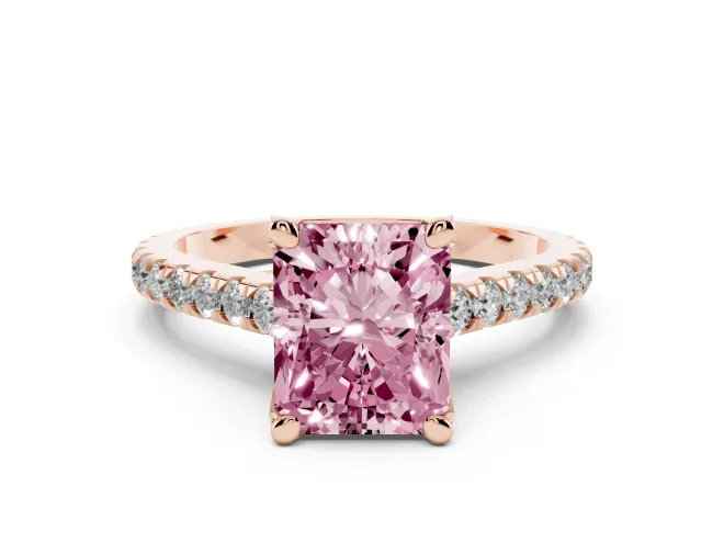 Radiant Cut Hidden Halo Pavé Engagement Ring Setting for a Fancy Pink Lab-Grown Diamond | Claw Prongs | Rose Gold