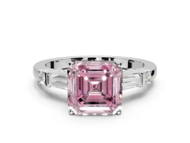 Asscher Cut Tapered Baguette Engagement Ring Setting for a Fancy Pink Lab-Grown Diamond | White Gold