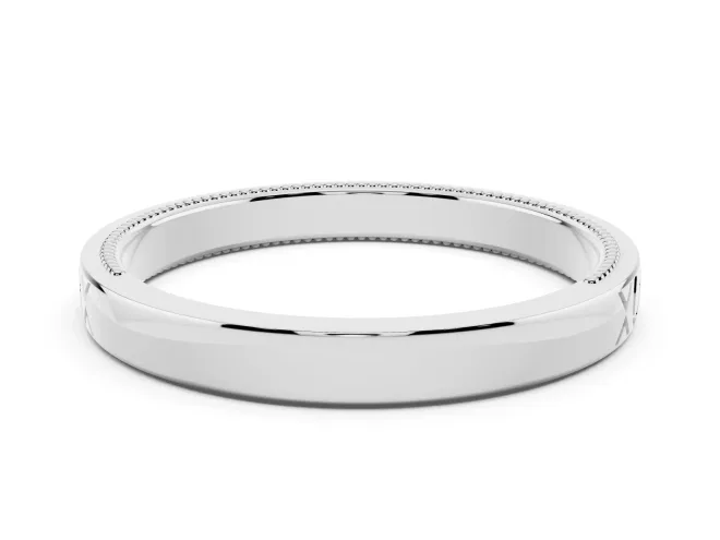 Vintage Engraved Wedding Band | X and Scroll Motifs | White Gold
