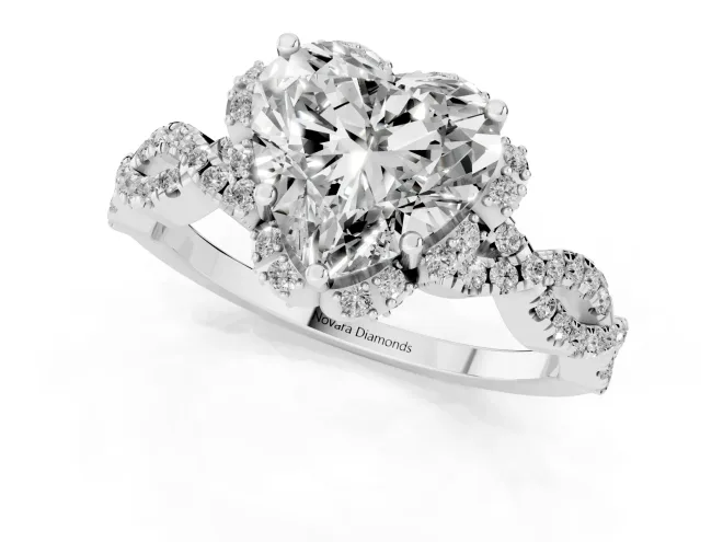 Heart Cut Diamond Halo Twist Band Solitaire Ring Set in Silver with Prong-Set Center Stone – second view