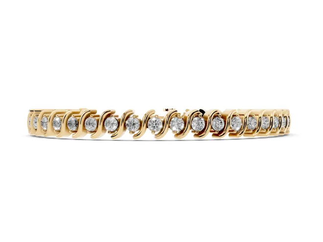Round Lab-Grown Diamond S-Link Tennis Bracelet | Wave Pattern | Yellow Gold
