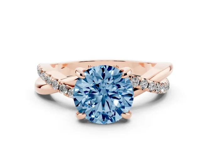 Round Twist Engagement Ring Setting for a Fancy Blue Lab-Grown Diamond | Crossover Band | Rose Gold
