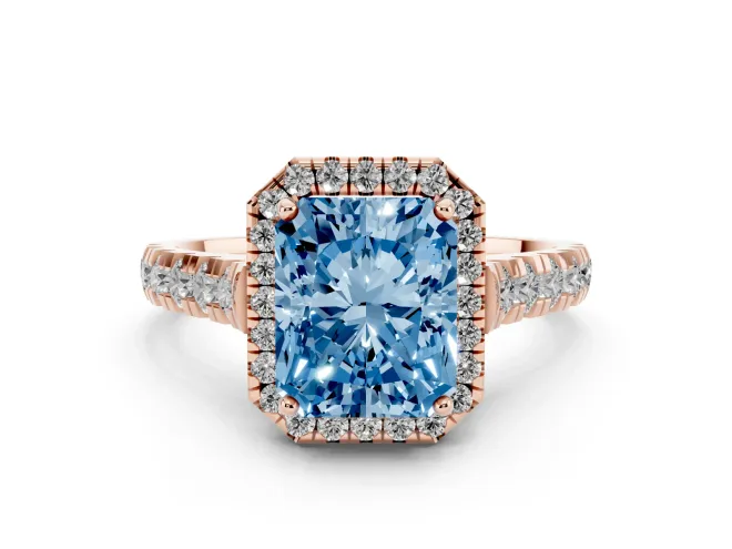 Radiant Cut Accented Halo Engagement Ring Setting for a Fancy Blue Lab-Grown Diamond | Rose Gold
