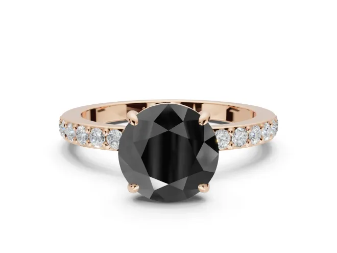 Round Hidden Halo Solitaire Engagement Ring Setting for a Black Center | Pavé Band | Rose Gold