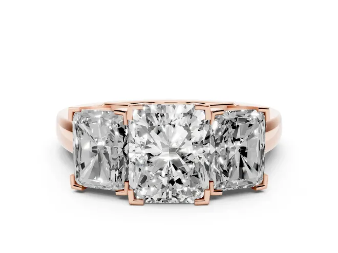 Radiant Cut Three Stone Engagement Ring Setting | Large Side Stones | Rose Gold