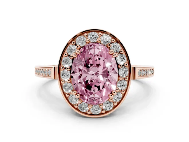Oval Halo Engagement Ring Setting for a Fancy Pink Lab-Grown Diamond | Polished Halo Rim | Rose Gold