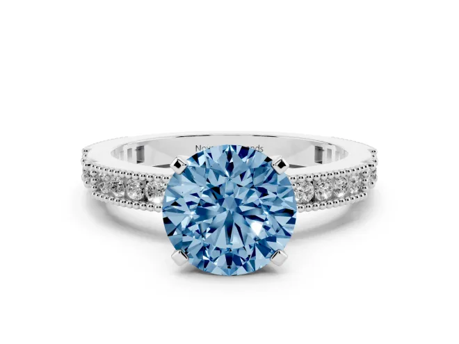 Round Vintage Pavé Engagement Ring Setting for a Fancy Blue Lab-Grown Diamond | White Gold