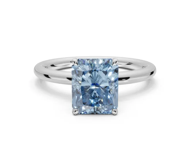 Radiant Cut Hidden Halo Ring Setting for a Fancy Blue Lab-Grown Diamond | Sterling Silver