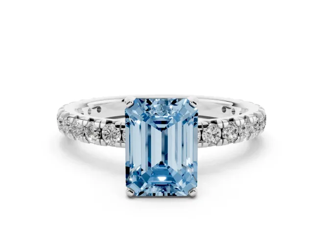 Emerald Cut Pavé Engagement Ring Setting for a Fancy Blue Lab-Grown Diamond | Platinum