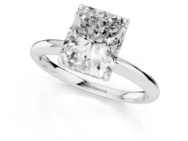 Radiant Cut Diamond Solitaire Engagement Ring Set in White gold with Prong Setting and Polished Band – second view