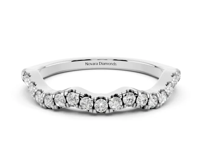 Round Diamond Scalloped Pavé Wedding Band Set in Platinum with Shared Prong Setting