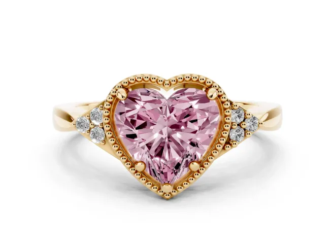 Heart-Shaped Milgrain Frame Engagement Ring Setting for a Fancy Pink Lab-Grown Diamond | Yellow Gold