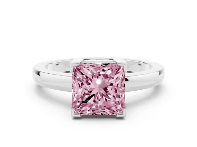 Princess Cut Solitaire Engagement Ring Setting for a Fancy Pink Lab-Grown Diamond | Flat Tab Prongs | White Gold