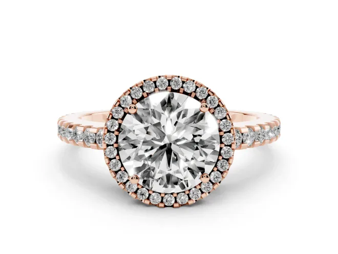Round Halo Engagement Ring Setting | Half Pave Band | Rose Gold
