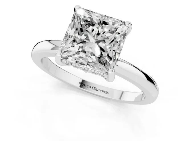 Princess Cut Diamond Solitaire Ring Set in Platinum with Plain Band and Prong Setting – second view