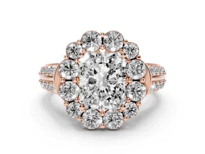 Radiant Cut Large Accent Halo Engagement Ring Setting | Graduated Pavé | Rose Gold