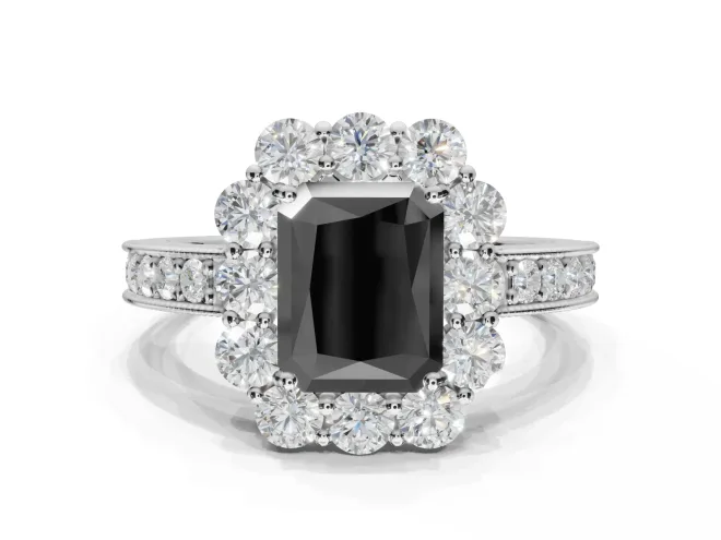 Radiant Cut Vintage Halo Engagement Ring Setting for a Black Center | White Gold