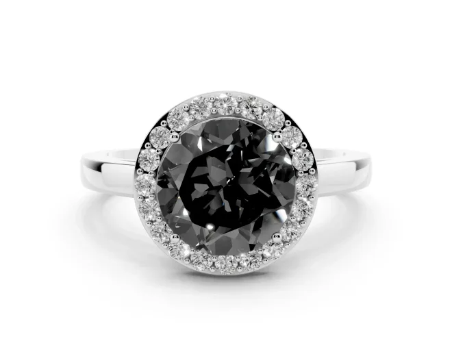 Round Thin Halo Low Profile Engagement Ring Setting for a Black Center | Slim Plain Band | Platinum