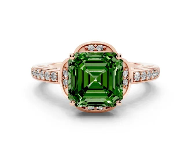 Asscher Cut Floral Pavé Engagement Ring Setting for a Fancy Green Lab-Grown Diamond | Rose Gold