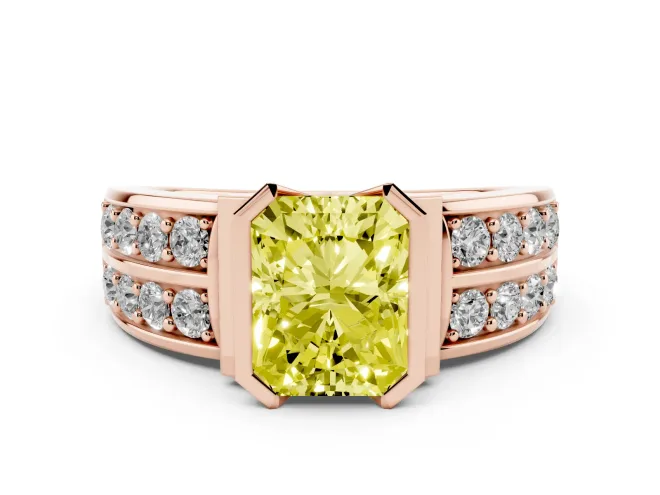 Radiant Cut Half Bezel Engagement Ring Setting for a Fancy Yellow Lab-Grown Diamond | Channel Band | Rose Gold