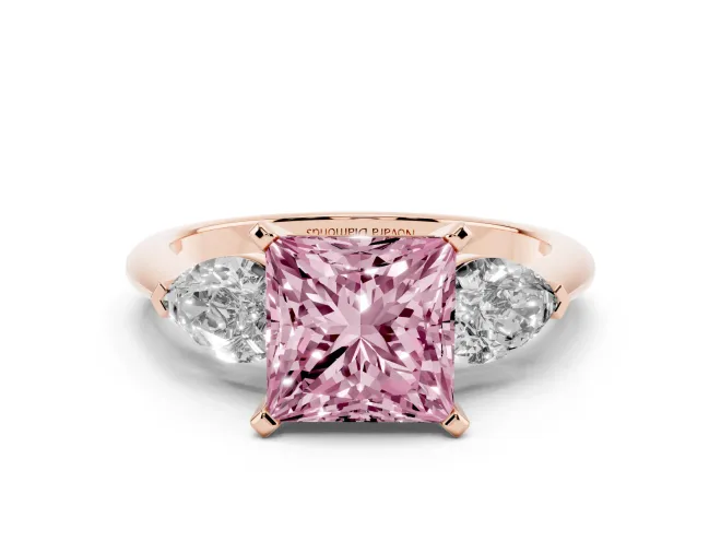 Princess Cut 3-Stone Engagement Ring Setting for a Fancy Pink Lab-Grown Diamond | Rose Gold