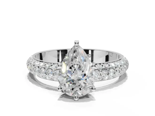 Pear-Shaped Pavé Solitaire Engagement Ring Setting | Domed Pavé Band | Sterling Silver