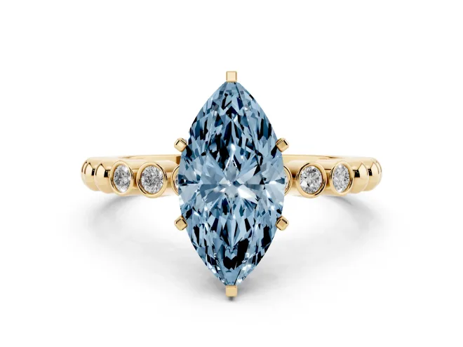 Marquise Beaded Solitaire Engagement Ring Setting for a Fancy Blue Lab-Grown Diamond | Yellow Gold