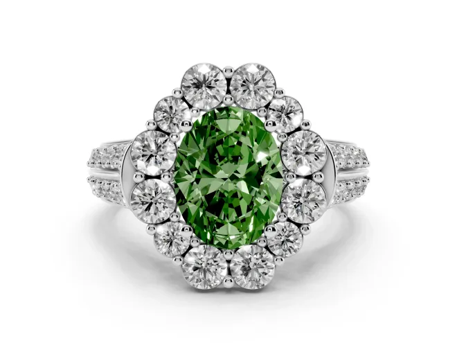 Oval Large Accent Halo Engagement Ring Setting for a Fancy Green Lab-Grown Diamond | White Gold