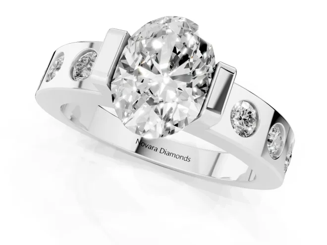 Oval Cut Diamond Channel-Set Band Ring Set in Silver with Bezel Prong Setting – second view