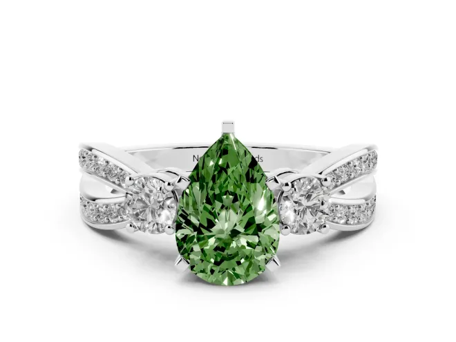 Pear-Shaped Three-Stone Twist Engagement Ring Setting for a Fancy Green Lab-Grown Diamond | Platinum