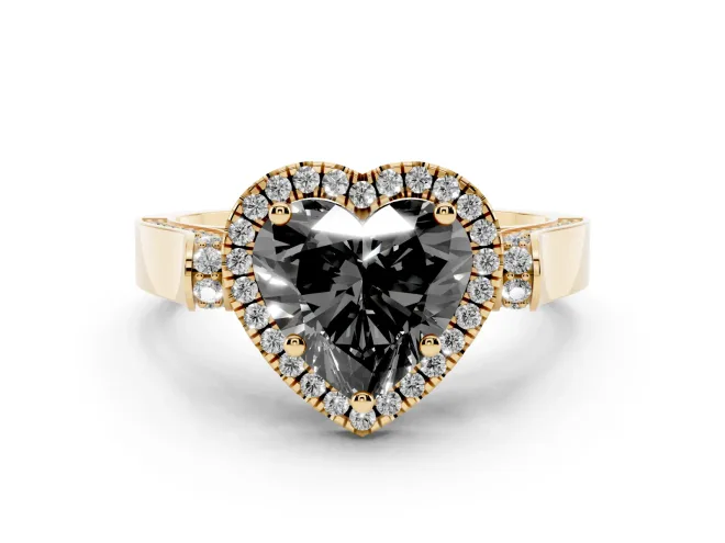 Heart-Shaped Halo Engagement Ring Setting for a Black Center | Pointed Pavé Shoulders | Yellow Gold