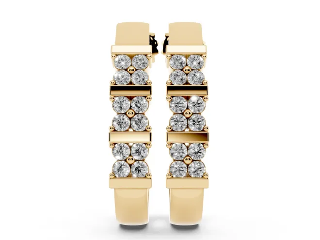 Round Lab-Grown Diamond Double Row Hoop Earrings | Grouped Stones | Yellow Gold