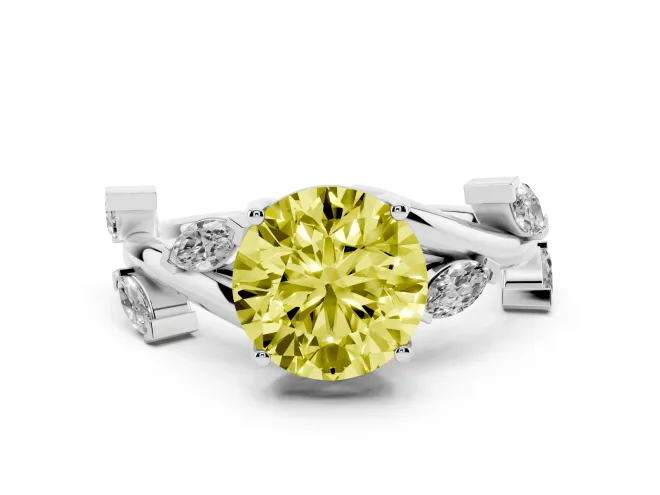 Round Twisted Vine Engagement Ring Setting for a Fancy Yellow Lab-Grown Diamond | White Gold