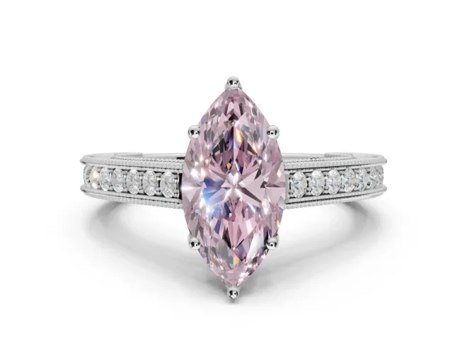 Marquise Vintage Engagement Ring Setting for a Fancy Pink Lab-Grown Diamond | Sterling Silver - Design NV-24644