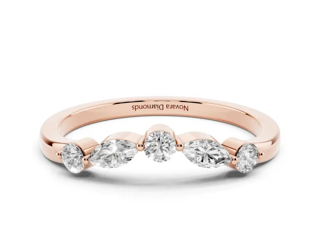 Round and Marquise Lab-Grown Diamond Alternating Curved Wedding Band | Prong Set | Rose Gold