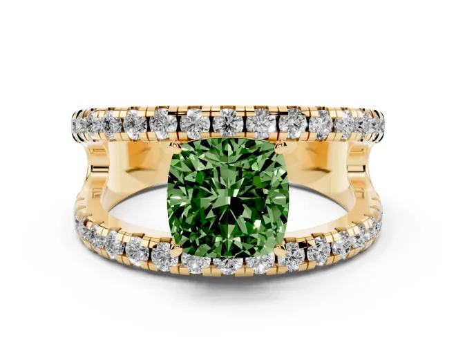 Cushion Cut Pavé Engagement Ring Setting for a Fancy Green Lab-Grown Diamond | Yellow Gold - Design NV-24679