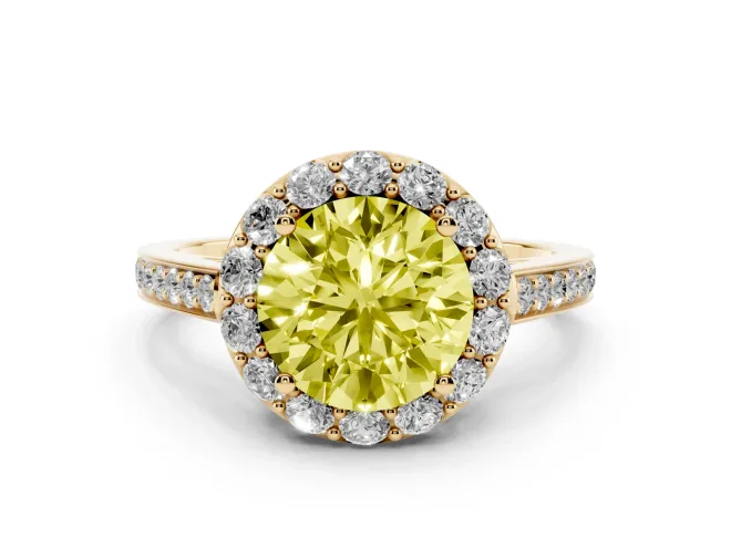 Round Floral Halo Engagement Ring Setting for a Fancy Yellow Lab-Grown Diamond | Large Round Accents | Yellow Gold
