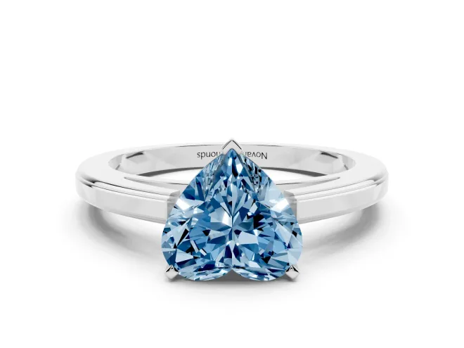 Heart-Shaped Solitaire Engagement Ring Setting for a Fancy Blue Lab-Grown Diamond | Stepped Flat Band | Platinum