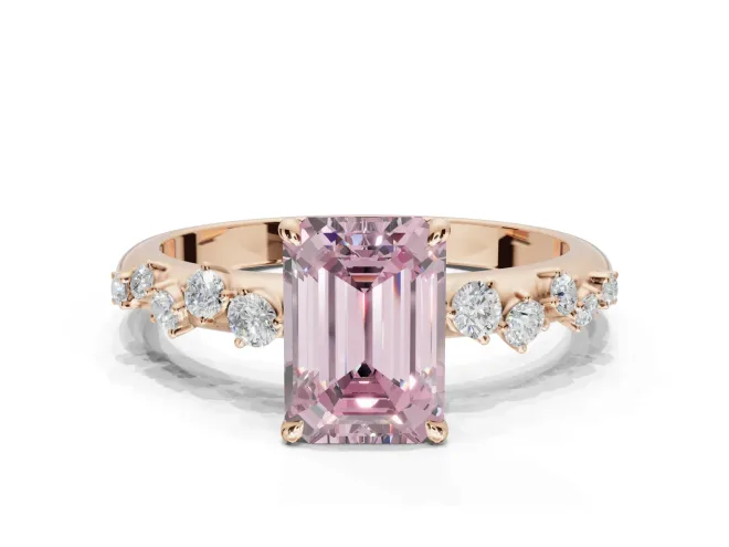 Emerald Cut Graduated Solitaire Engagement Ring Setting for a Fancy Pink Lab-Grown Diamond | Rose Gold