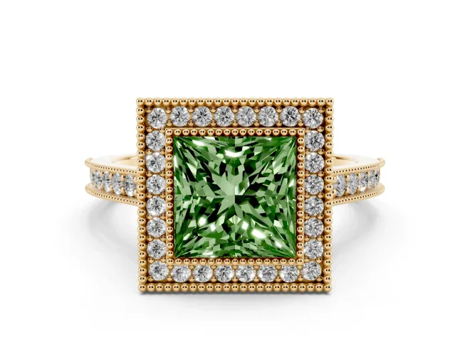 Princess Cut Halo Engagement Ring Setting for a Fancy Green Lab-Grown Diamond | Yellow Gold - Design NV-24721
