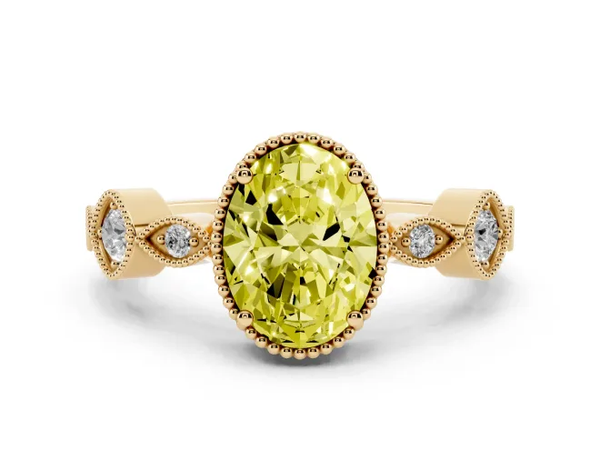 Oval Vintage Engagement Ring Setting for a Fancy Yellow Lab-Grown Diamond | Yellow Gold - Design NV-24637