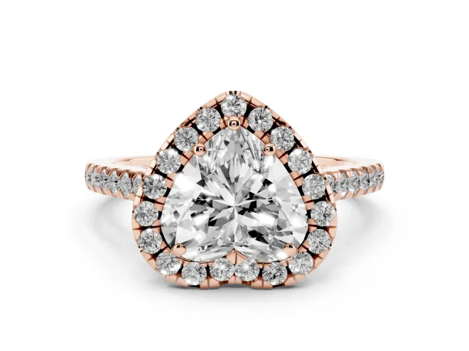 Heart-Shaped Raised Halo Engagement Ring Setting | Pavé Band | Rose Gold