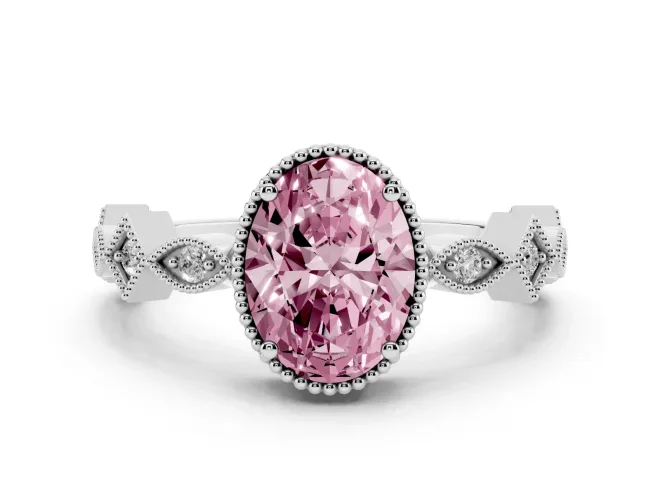 Oval Milgrain Bezel Engagement Ring Setting for a Fancy Pink Lab-Grown Diamond | Sterling Silver