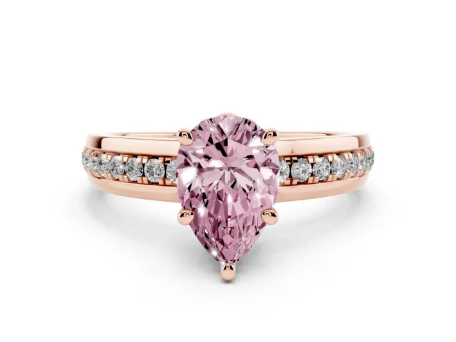 Pear-Shaped Channel Set Engagement Ring Setting for a Fancy Pink Lab-Grown Diamond | Rope Collar | Rose Gold