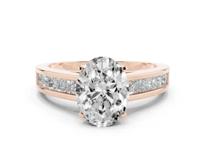 Oval Channel Set Engagement Ring Setting | Princess Cut Accents | Rose Gold
