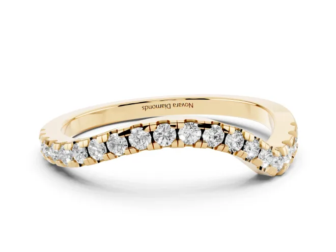 Round Lab-Grown Diamond Curved Pavé Wedding Band | U-Prong Setting | Yellow Gold