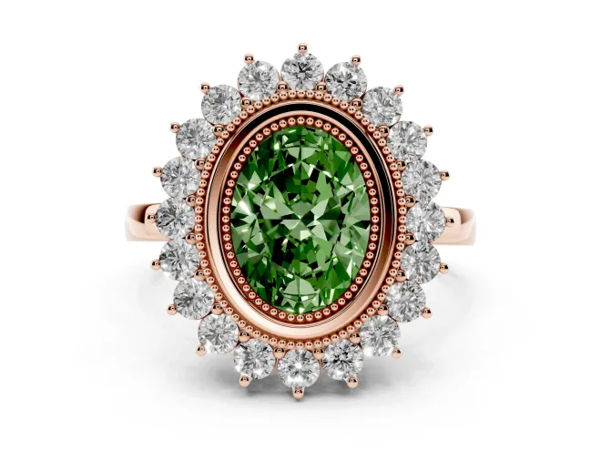 Oval Bezel Halo Engagement Ring Setting for a Fancy Green Lab-Grown Diamond | Rose Gold