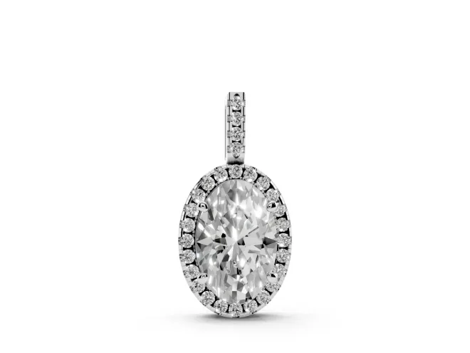 Oval Lab-Grown Diamond Halo Pendant Necklace | White Gold