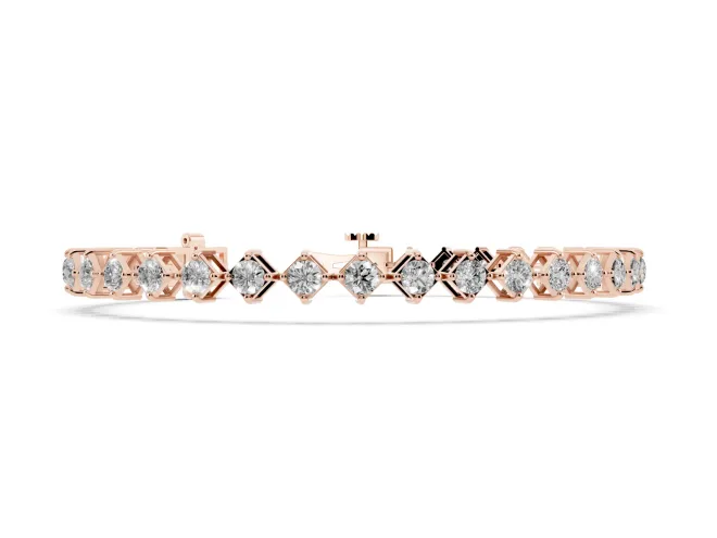 Princess Cut Diamond Tennis Bracelet Set in Rose gold with Square Prong Setting