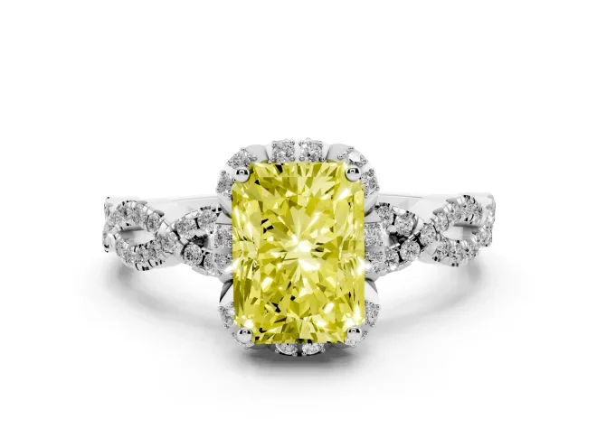 Radiant Cut Milgrain Halo Engagement Ring Setting for a Fancy Yellow Lab-Grown Diamond | Graduated Shoulders | Platinum